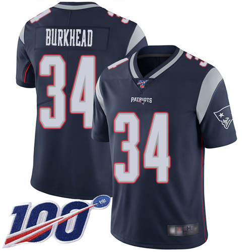 New England Patriots Football #34 100th Season Limited Navy Blue Men Rex Burkhead Home NFL Jersey